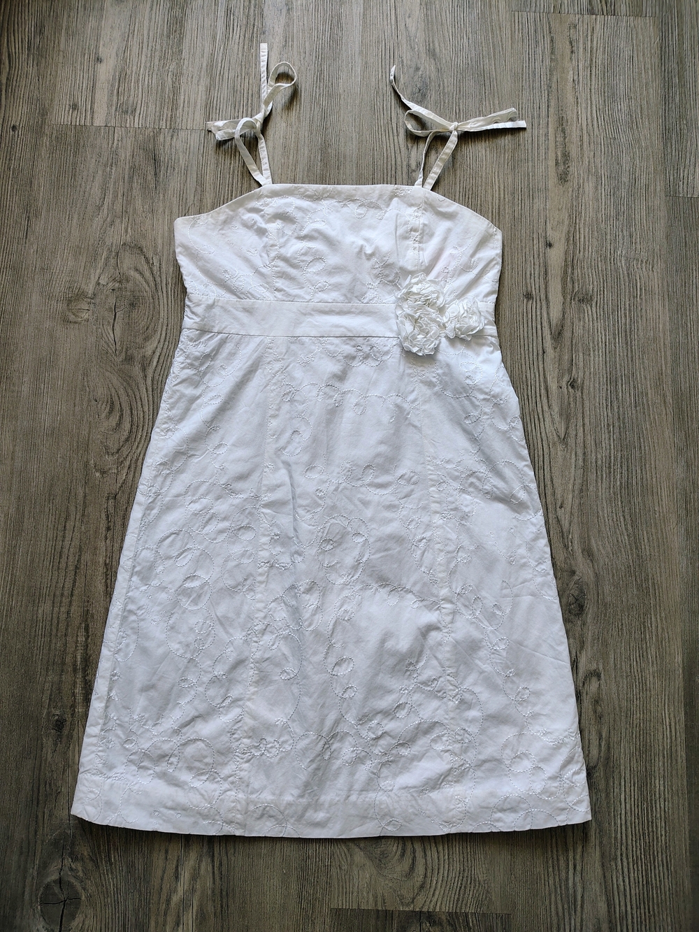 Lilly Pulitzer Girls Size 14 White Dress Embroidered Floral Tie Strap A-Line